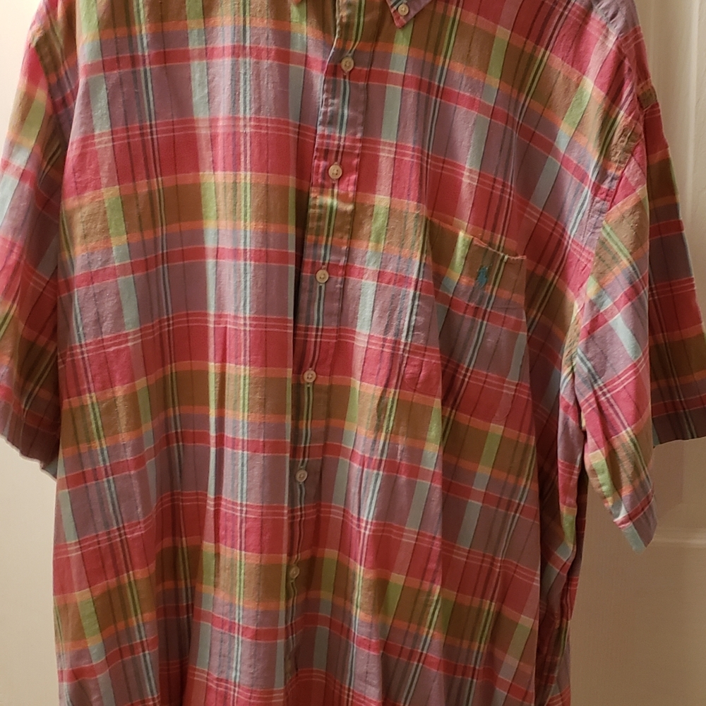 Mens Polo by Ralph Lauren,  plaid pink S/S oxford shit